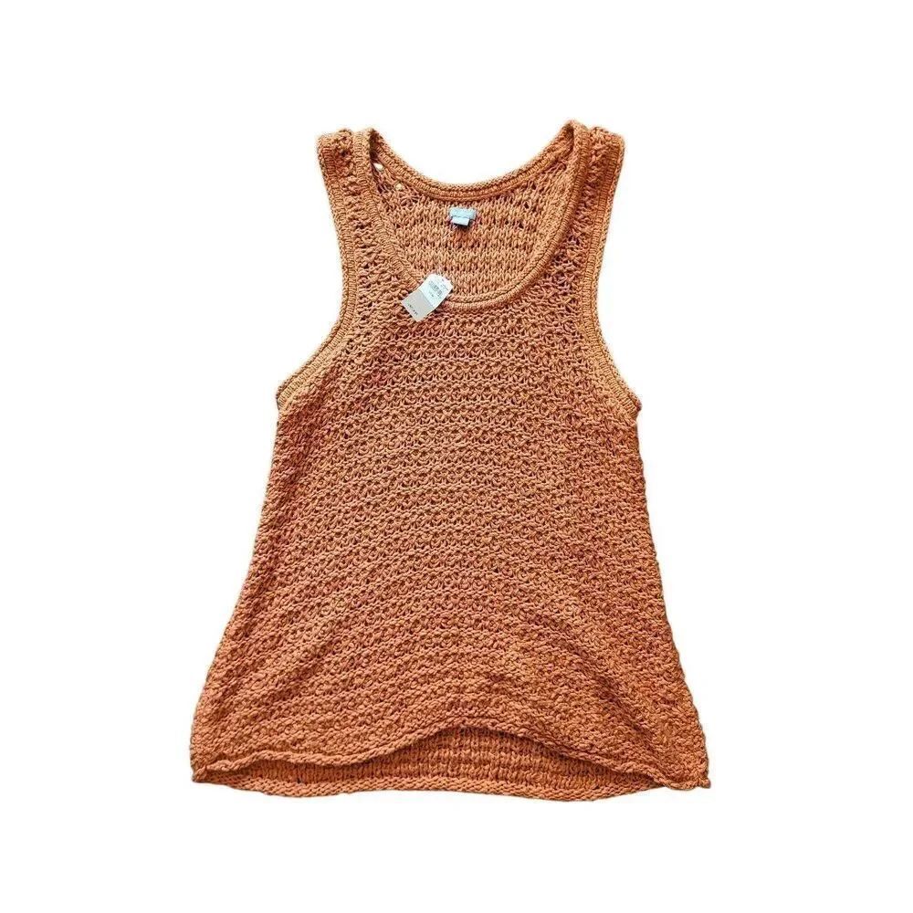 NWT Aerie Tank Women's Medium Orange Crochet Knit Sweater Top Boho Festival